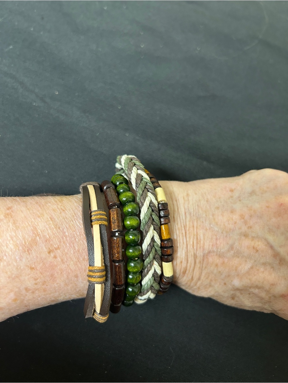 3/$15 Handmade Layered Green and Brown Women’s Bracelet Set